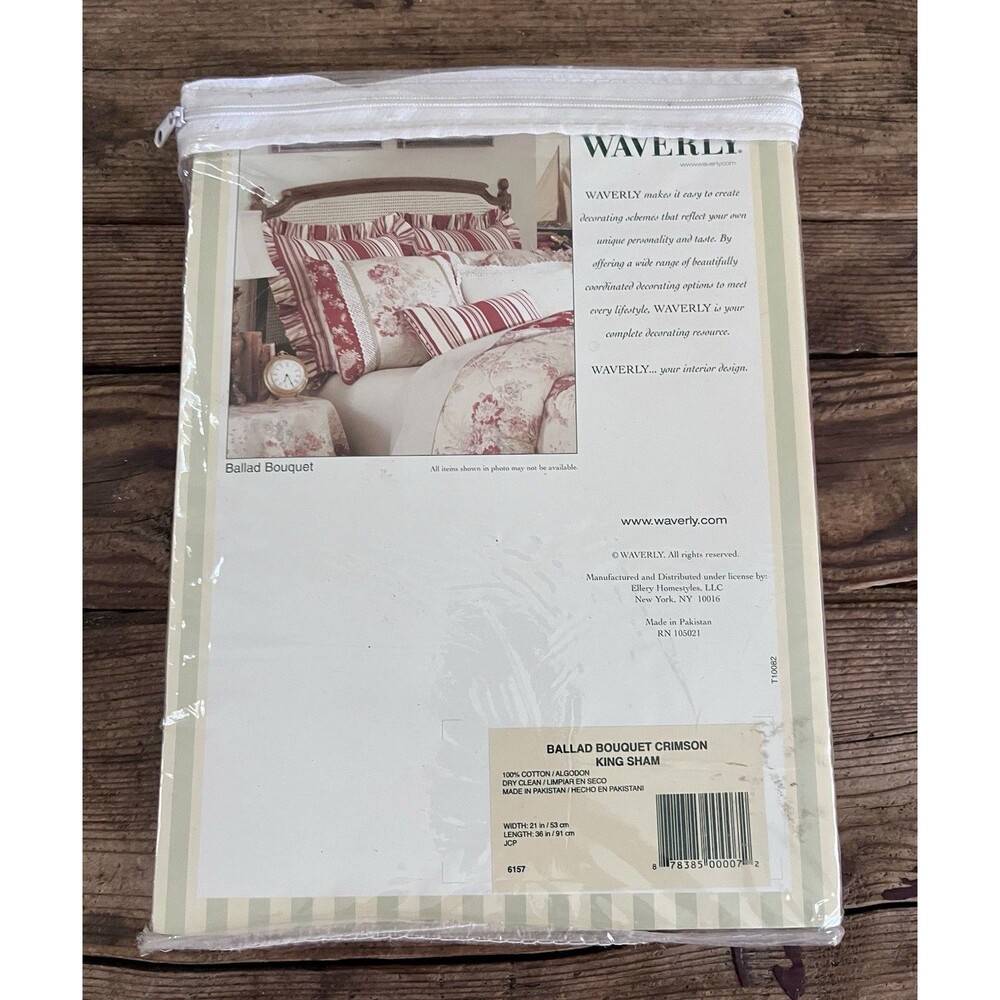 NEW Waverly Ballad Bouquet Roses Crimson Floral King Pillow Sham Lace Trim RARE - Picture 2 of 11